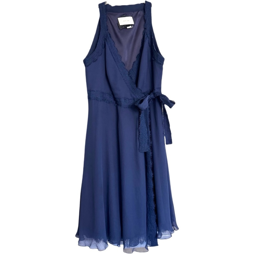 Va et Vien for BHLDN Navy Blue Silk Wrap Dress Cocktail Party Sz 4 Sheer Luxury